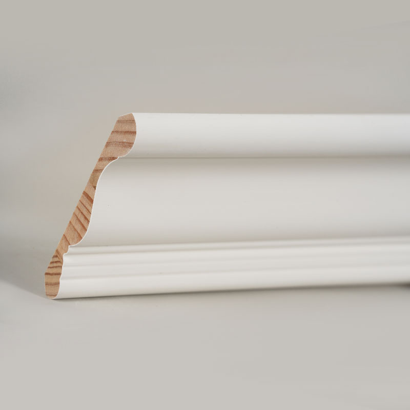 Zierleiste aus Kiefernholz (grundiert und perlweiß) 3/5' x 4 1/4'