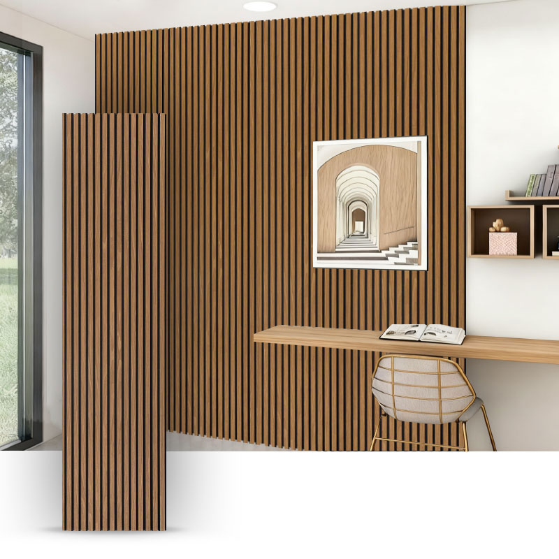 Gitterwand/Akustikwandpaneel (dreiseitig mit Holzfurnier umwickelt) – Holzmaserung, Farbe 2400/2700 mm x 600 mm