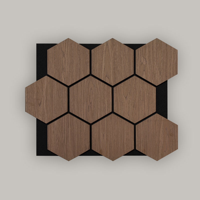 Gitterwand-/Akustikwandpaneel sechseckig (mit Holzfurnier umwickelt) – Holzmaserung, 693 mm x 567 mm