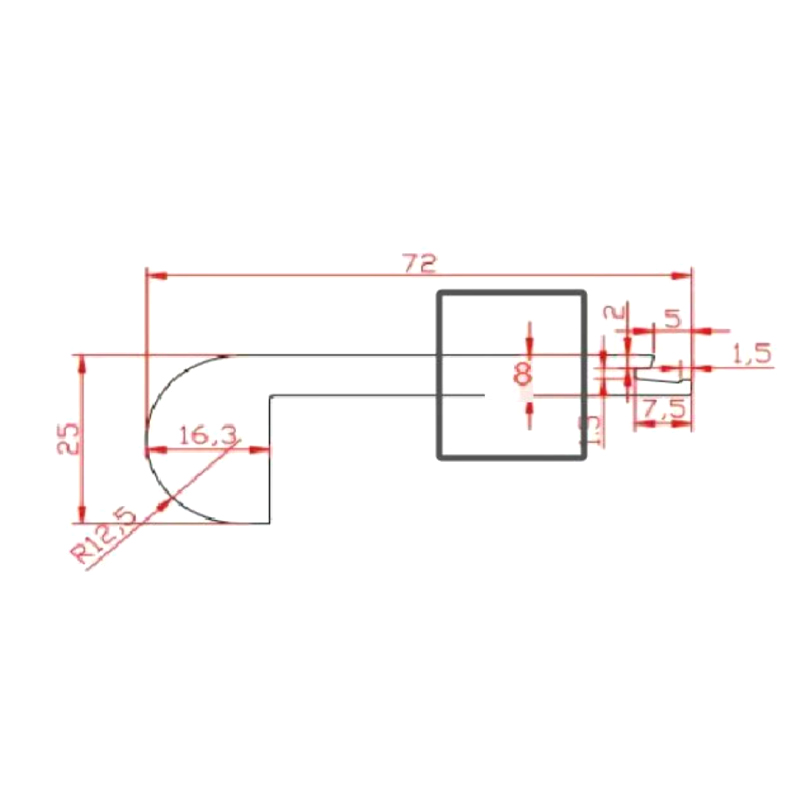 MDF-Treppenkante (mit PVC ummantelt) – Sonderfarbe 5/16'x2 27/32'