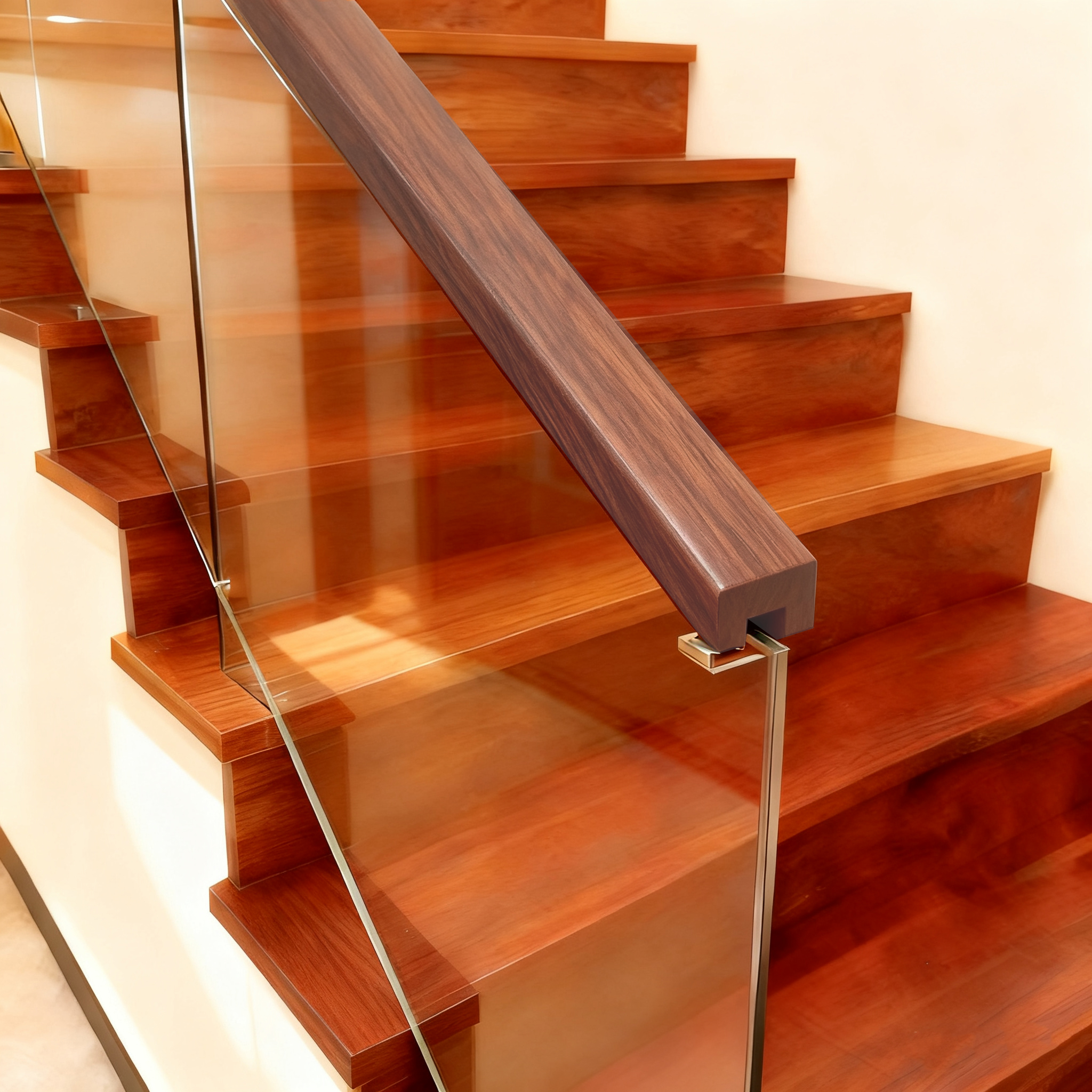 Treppenhandläufe aus massivem Holz (PVC umwickelt) – dunkle Walnussfarbe, 1 1/6' x 1 1/6'