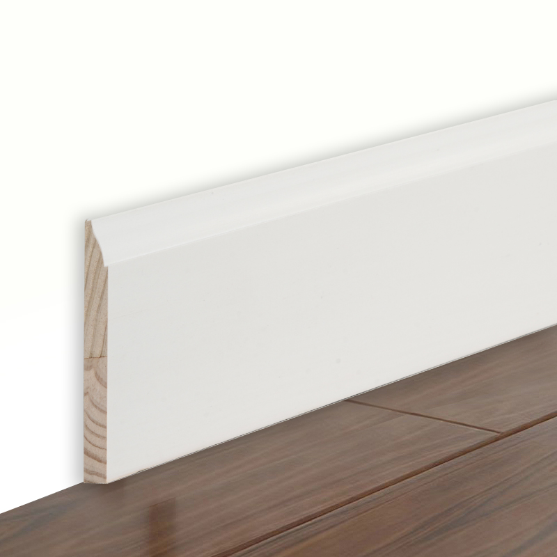 Fußleiste aus Kiefernholz (grundiert und perlweiß), 3/5' x 3 1/4'